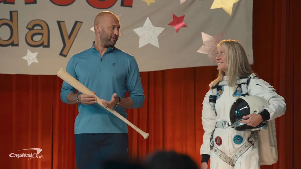 Astronaut Karen Nyberg alongside Derek Jeter in a national Capital One campaign.